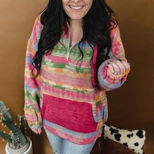 Blue Buttercup Pink Mix Aztec Hooded Pullover